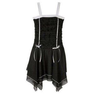 Girls Party Dress 12 IZ Byer Black White Tiered Hem Sleeveless Holiday Lined